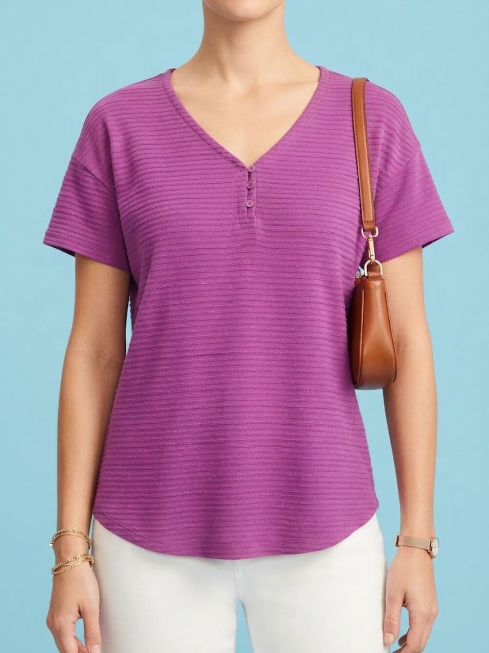 Talbots Magenta Short-Sleeve V-Neck Top